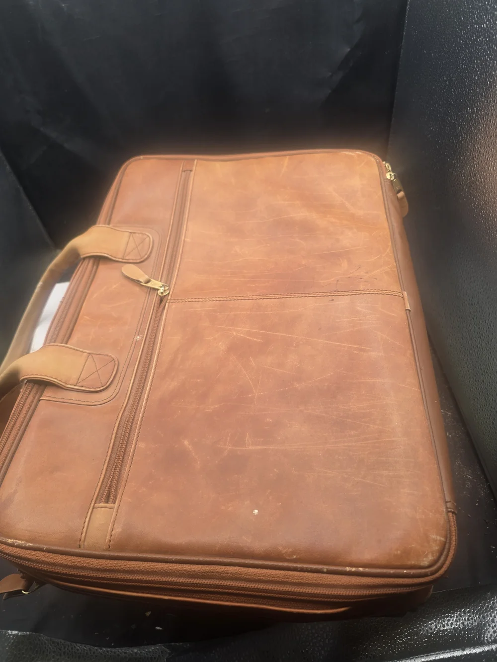 Men's Leather Briefcase Tote in Tan